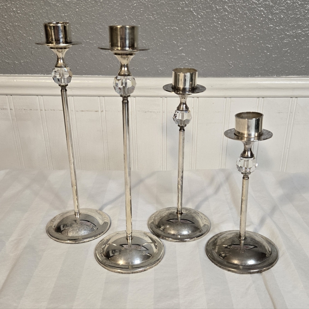 Plated Silver Taper Candle Holders - Set Of 4